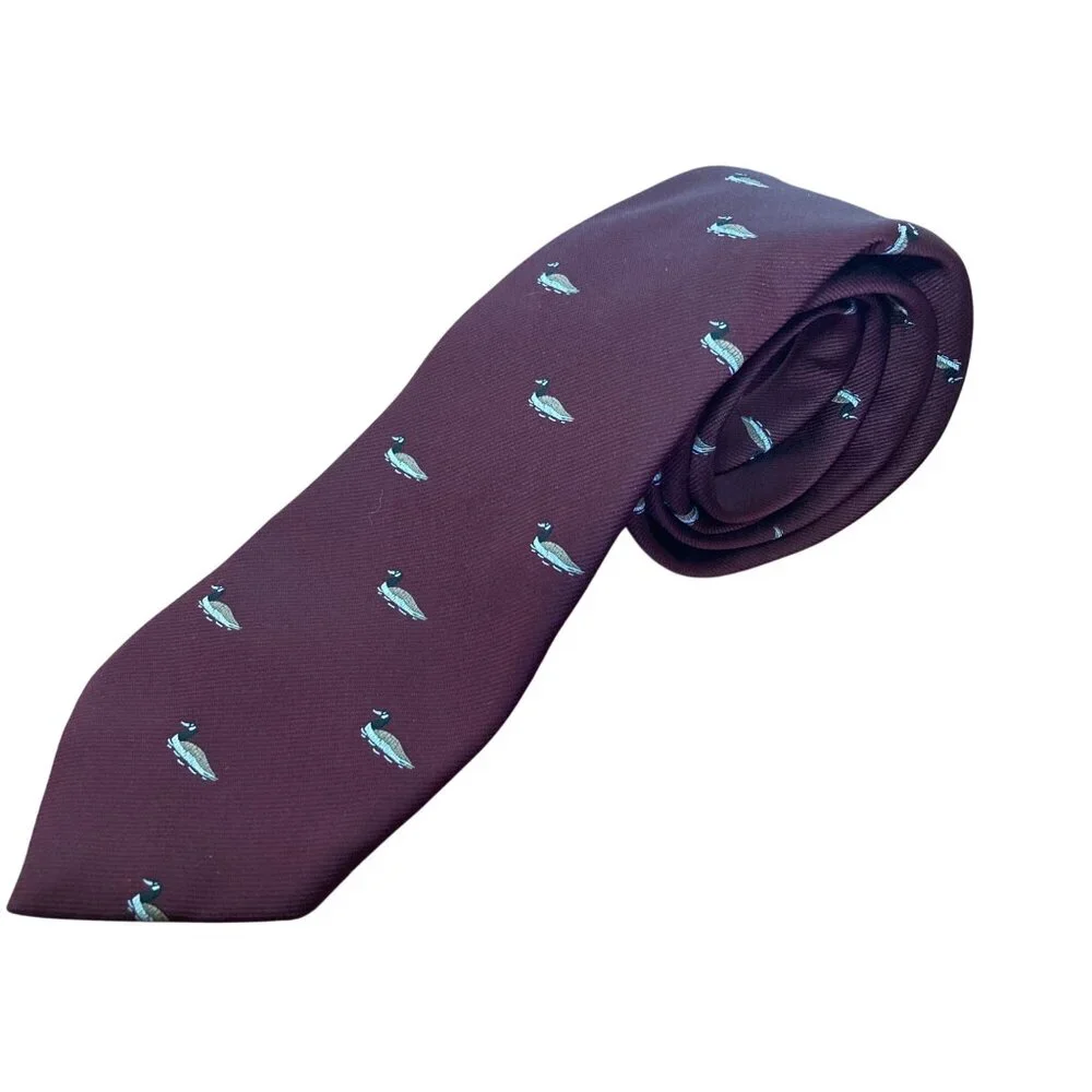 Vintage Alynn Burgundy Neck Tie Mallard Duck Design Classic Preppy Old Money